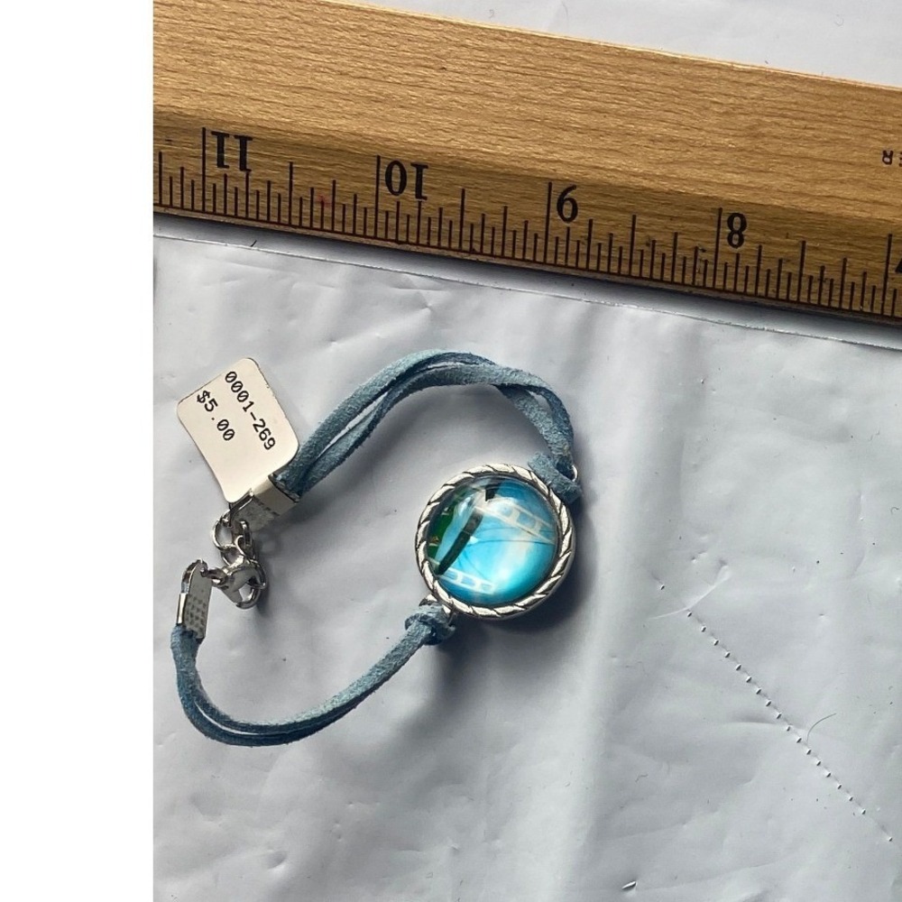 Blue‎ Stone Charm Bracelet Silver Tone Adjustable Cord